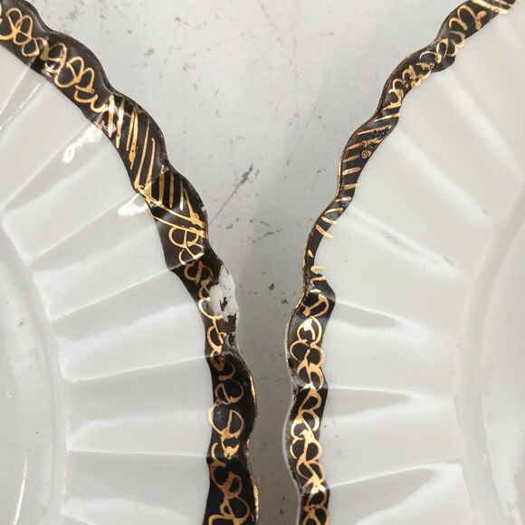 Lot of 5 Japanese Kutani Porcelain Plates Scalloped Edge w/ Black Gold Trim - Picture 4 of 13